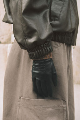 GUANTES EFECTO PIEL MEZCLA LANA / Negro