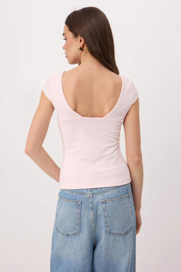 Trendyolmilla Ekru Kalp Yaka Vucuda Oturan Pamuklu Esnek Orme Bluz TWOSS24BZ00113  фото 20