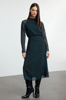 TRENDYOLMILLA Mavi Midi Leopar Desenli Dokuma K?sl?k Elbise TWOAW24EL00302 фото 10