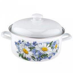 "Ромашковое поле" Кастрюля эмалированная 4,5л, форма цилиндрическая, металлическая крышка (Россия)