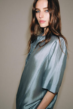 BLUSA FLUIDA MANGA CORTA ZW COLLECTION / Gris azul - Zara фото 6