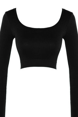 Siyah Seamless/Dikissiz Crop Ekstra Esnek Orme Spor Ust/Bluz TWOAW22BZ0450