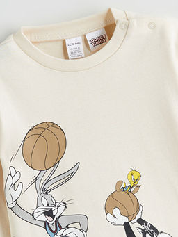 Bisiklet Yaka Looney Tunes Bask?l? Erkek Bebek Pijama Tak?m?