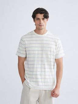 Bisiklet Yaka ?izgili Penye Erkek Ti??rt