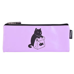 Пенал "Cat and Fish" 21,5x9x1 см, плоский для 35 предметов, на молнии, матовая антивандальная искусственная кожа до -40C, аппликация из искусственной кожи, с подкладом