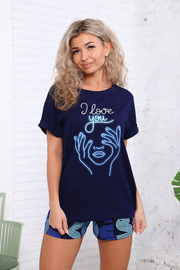 Костюм с шортами, принт, синий (922-1)