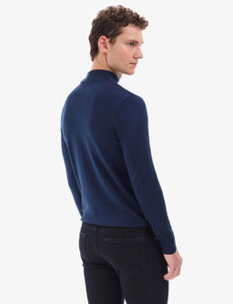 A__k Lacivert Slim Fit Yar_m Bal_k__ Yaka Basic Triko Kazak