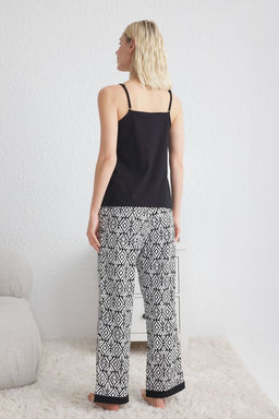 Trendyolmilla Siyah %100 Pamuklu Etnik Desenli Ip Ask?l? Orme Pijama Tak?m? THMSS25PT00164 фото 5