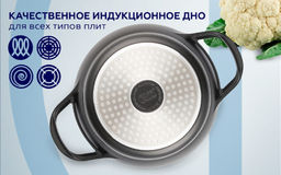 51921 GIPFEL Кастрюля-сотейник AZUL BLACK 26x9,0см/3,7л из литого алюминия со стеклянной крышкой, индукционным дном, двуслойным антипригарным мраморным покрытием Greblon Weilburger. Толщина: 1,6/4,5мм