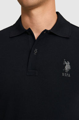 Erkek Slim Fit Polo Yaka Siyah Basic Ti__rt