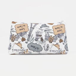 Цена за 3 шт. Косметичка-пенал на молнии, плоская, маленькая, с рисунком Париж, бежевая/серая - Simaland фото 2