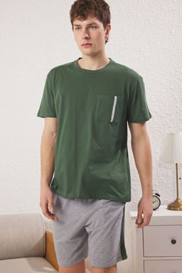 TRENDYOL MAN Yesil Regular Fit Panelli Orme Sortlu Pijama Tak?m? TMNSS25PT00035 - Trendyolmilla фото 2