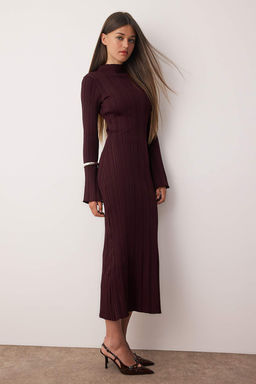 Murdum Premium/Ozel Iplik Bodycone Midi Dik Yaka A-Line Triko Uzun Elbise TWOAW26EL00056 - Trendyolmilla фото 2