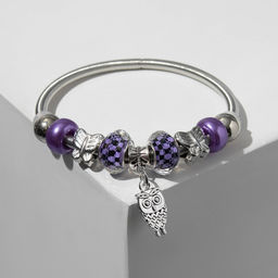Цена за 2 шт. Браслет ассорти «Марджери» сова, цвет фиолетово-чёрный в серебре, d=6.5 см