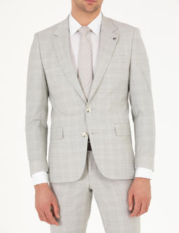 Gri Slim Fit Kareli Tak_m Elbise