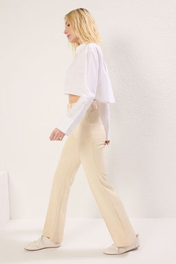 Ac?k Sar? Nervur Detayl? Yuksek Bel Flare/Ispanyol Paca Pantolon TWOAW25PL00071