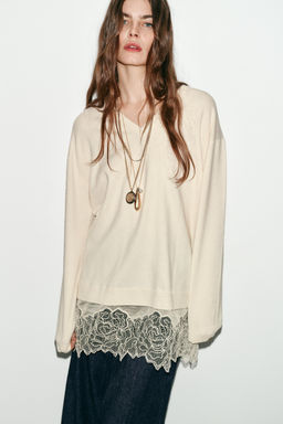 LONG KNIT JUMPER WITH LACE DETAIL - Zara фото 10
