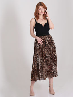 Юбка леопардовая длинная на резинке летняя - Almond фото 7