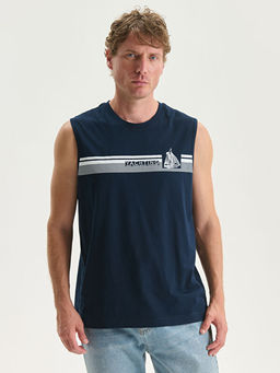 Bisiklet Yaka Bask?l? Erkek Kolsuz Ti??rt