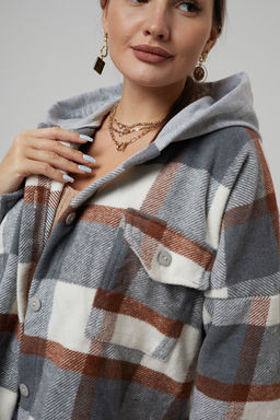 Рубашка женская в клетку с капюшоном РЖКК-01