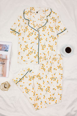 Beyaz Cicekli Biyeli Burumcuk Dokulu Orme Pijama Tak?m? THMSS26PT00020 - Trendyolmilla фото 12