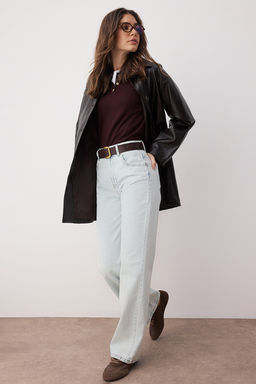 Buz Mavisi Yuksek Bel Wide Leg Genis Paca %100 Pamuk Non-Stretch Jeans TWOSS23JE00068