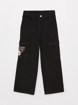 Wideleg Mickey Mouse Bask?l? K?z ?ocuk Jean Pantolon