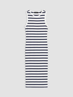 Bisiklet Yaka ?izgili Bodycon Elbise