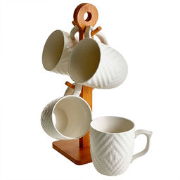 Набор из 4 кружек на бамбуковой подставке (360 мл) AK5-0018