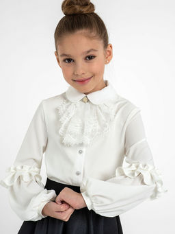 Молочная трикотажная школьная блузка для девочек Mooriposh, модель 06218