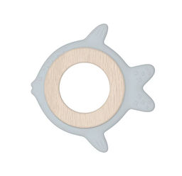 Angel dreams. SK2020 Прорезыватель силиконовый с деревянным кольцом "Рыбка" (голубой)