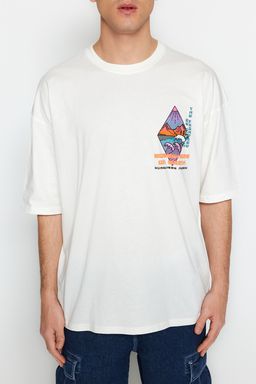 TRENDYOL MAN Gri Oversize Fit Kabaran Bask?l? %100 Pamuk T-Shirt TMNSS23TS00316 - Trendyolmilla фото 4