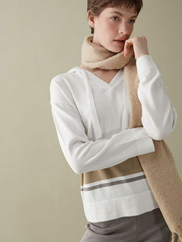 Kap??onlu Renk Bloklu Oversize Kad?n Triko Kazak