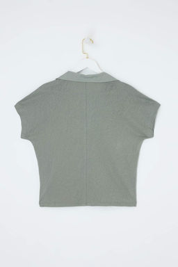 Ekru Regular/Normal Kal?p Polo Yaka Dusuk Kol Orme T-Shirt TWOSS26TS00078 - Trendyolmilla фото 4