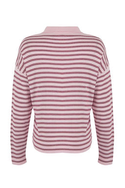 Wardrobe Essentials Pembe Premium Iplik/Ozel Iplikli Genis Kal?p Cizgili Triko Kazak TWOAW26KZ00195 - Trendyolmilla фото 6