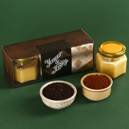 Набор Успехов и побед: чай чёрный 50 г., кофе молотый вкус: нуга 50 г., крем-мёд с имбирём 120 г.