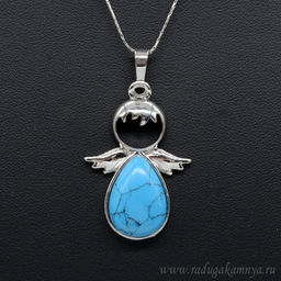 Кулон Ангелочек 25*37мм с бирюзой (имитация)