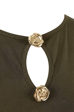 Haki Fitted/Vucuda Oturan Kay?k Yaka Kolsuz Aksesuar Detayl? Esnek Orme Bluz TWOSS26BZ00183