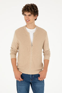 Мужской базовый трикотажный кардиган песочного меланжа