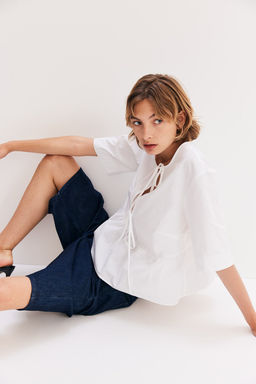 Blusa de popelina con cierre de lazada - H&m фото 3