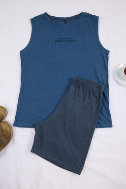 Mavi Regular/Normal Kesim Bask?l? Pamuklu Atlet-Sort Pijama Tak?m? TMNSS26PT00045