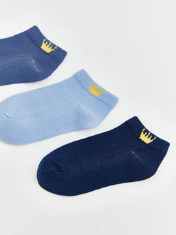 Bask?l? Erkek ?ocuk Patik ?orap 3l?