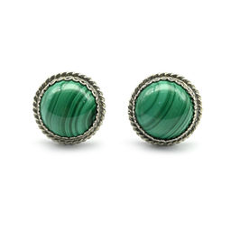 Серьги пусеты (гвоздики) малахит 14мм.