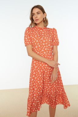 TRENDYOLMILLA Ac?k Mavi Cicekli A Kesim F?rf?rl? Midi Dokuma Elbise TWOSS20EL0894  фото 11