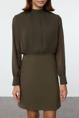 TRENDYOLMILLA Siyah A Kesim Dik Yaka Astarl? Sifon Mini Dokuma Elbise TWOAW24EL00296  фото 9