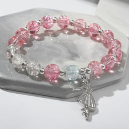 Цена за 2 шт. Браслет «Радость» балерина, цвет бело-розовый в серебре, d=7