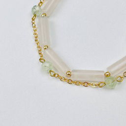 Браслет двойной из Розового кварца и Пренита 16,5 см +