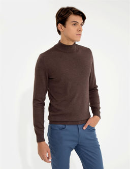 A__k Kahverengi Slim Fit Yar_m Bal_k__ Yaka Basic Triko Kazak - Pierre cardin фото 3