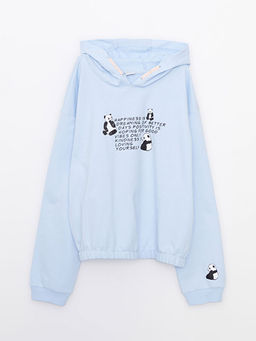 Kap??onlu Bask?l? Uzun Kollu K?z ?ocuk Sweatshirt ve Tayt - Waikiki фото 2