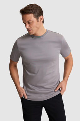 Erkek Gri Regular Fit Bisiklet Yaka Basic Ti__rt